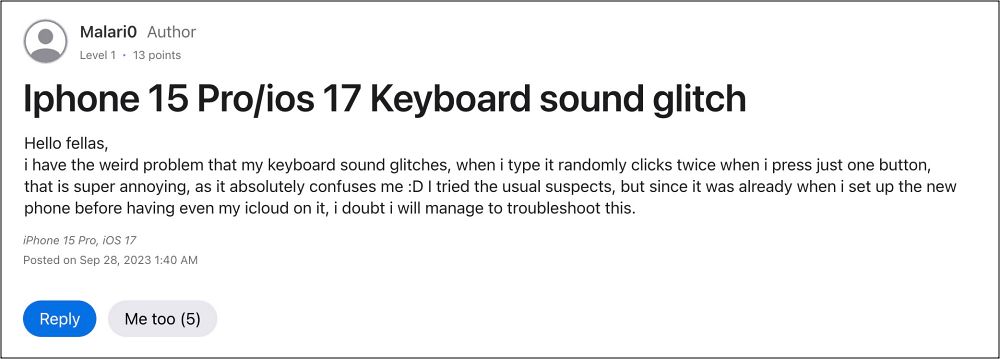 Проблема со звуком клавиатуры iOS 17