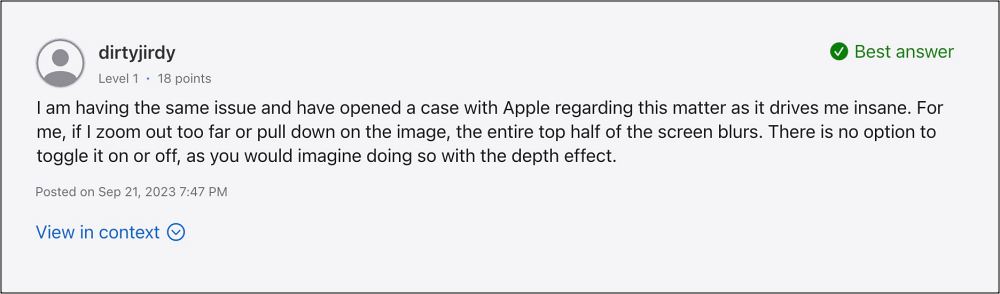 iOS 17: проблема с размытием обоев