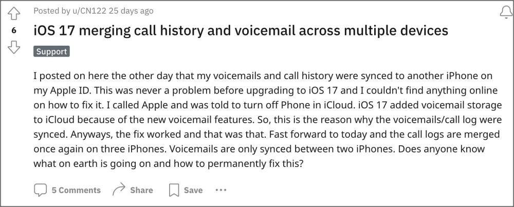 iOS 17 syncs call history and voicemail
