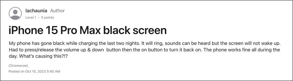 Черный экран iPhone 15 Pro во время зарядки