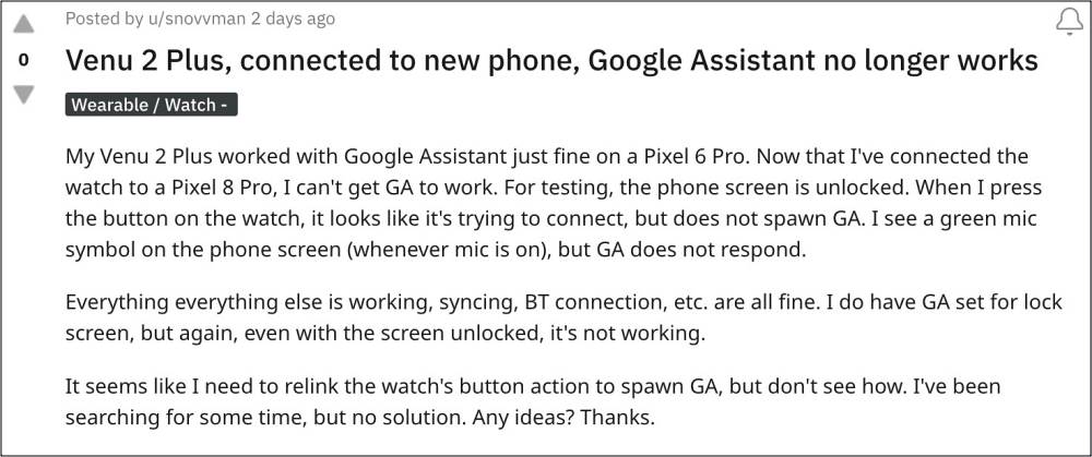 Google Assistant не работает на Garmin Watch на Android 14