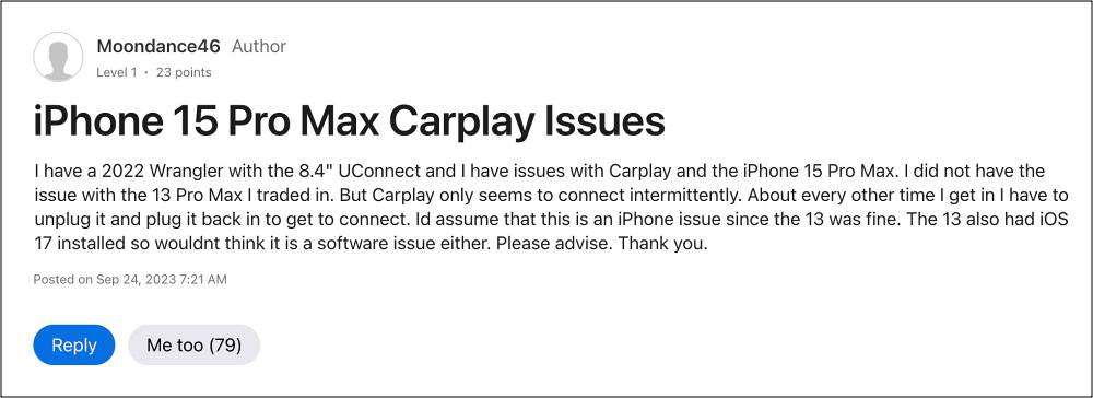carplay not working iphone 15 pro
