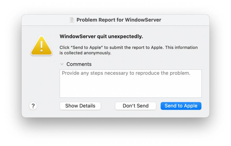 Mac WindowServer quit unexpectedly