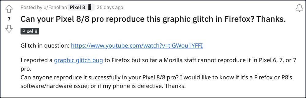 Pixel 8 Pro Visual Glitch on Firefox