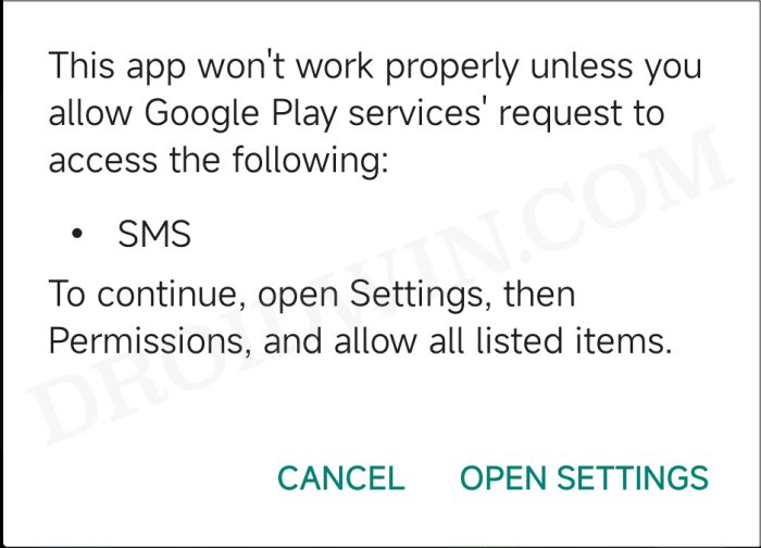 SMS Permission to Google Play Services