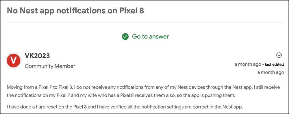 Nest Notifications not working on Pixel 8 Pro