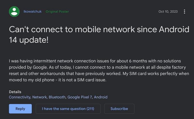 Mobile Network not working on Android 14