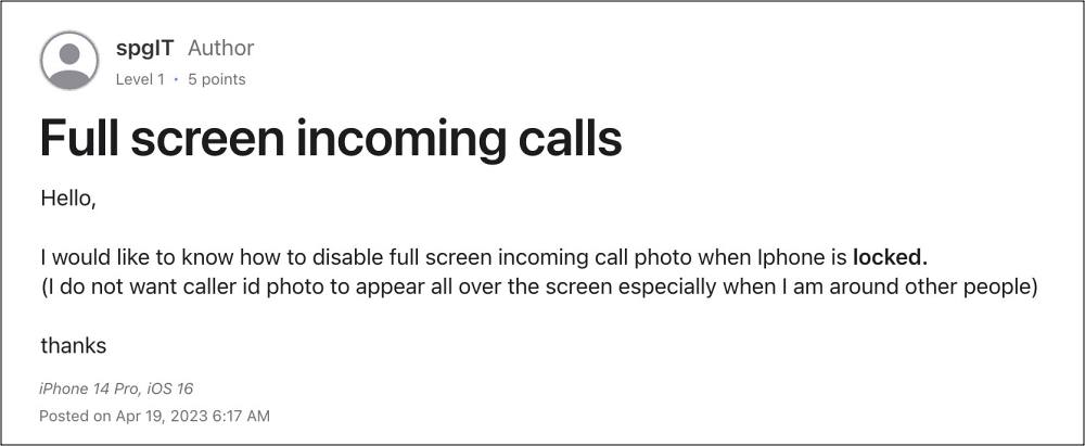 Disable Full Screen Photo Caller ID on iPhone