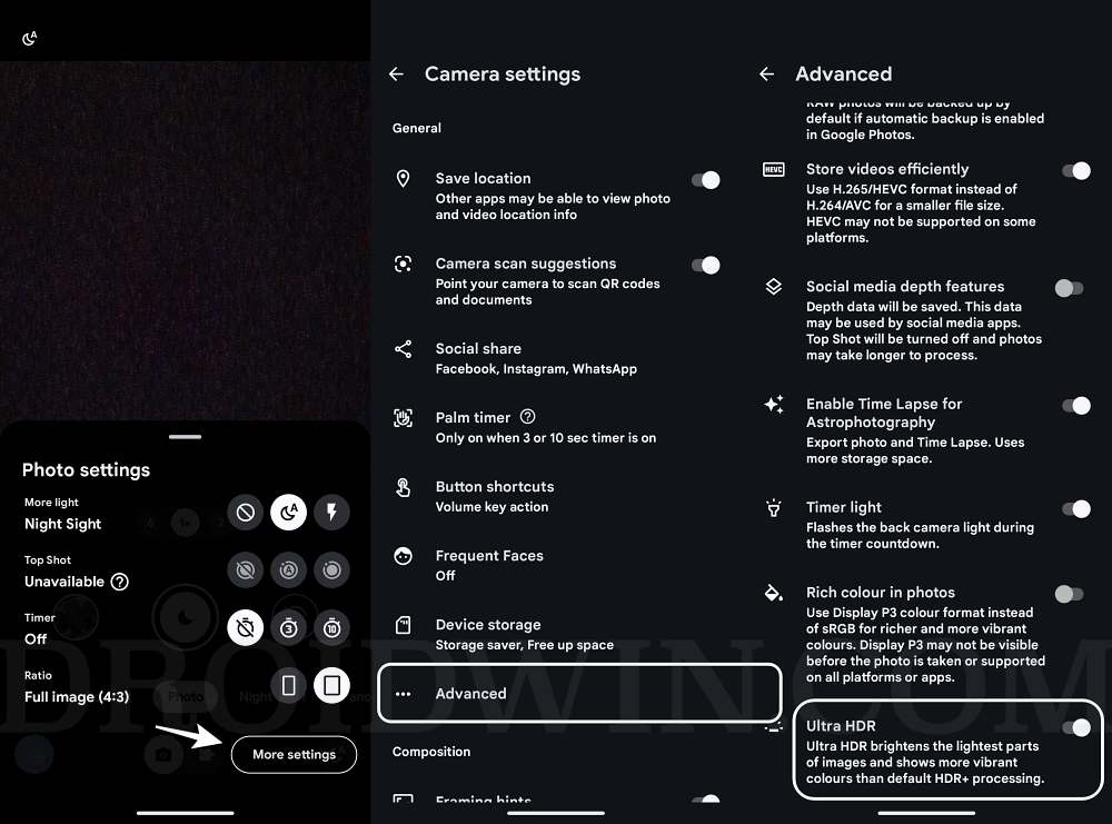 Disable Ultra HDR in Pixel Camera