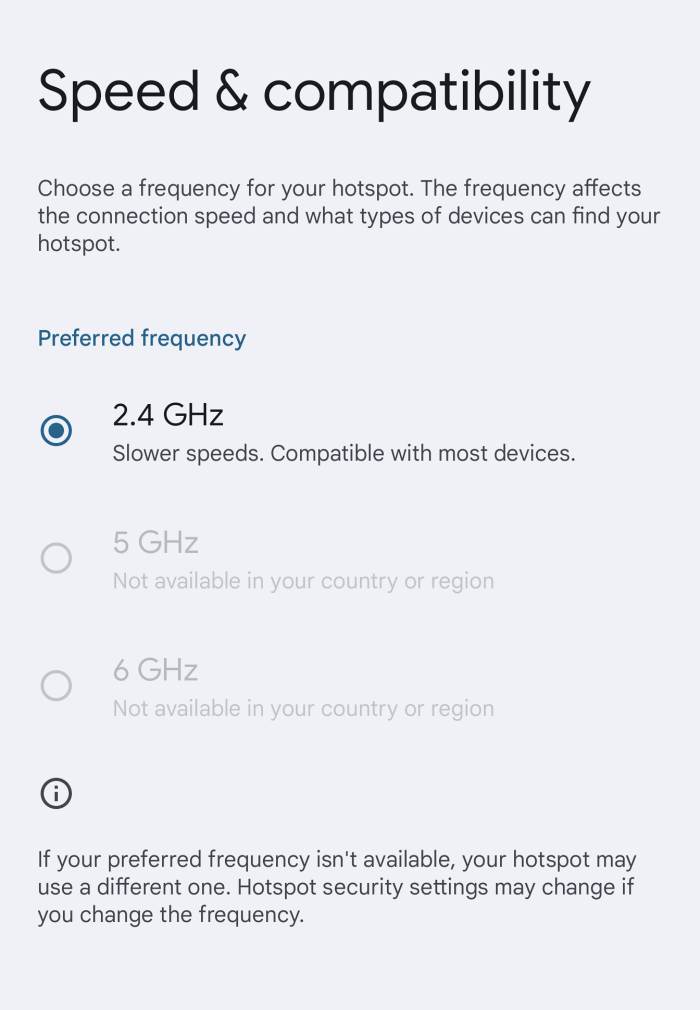 5GHz Frequency Hotspot on Android