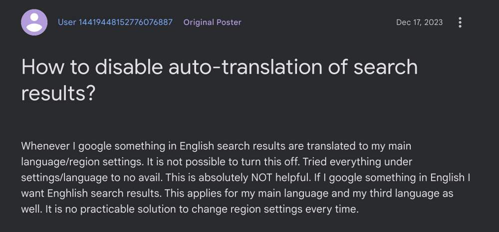 Отключить автоматический перевод поиска Google