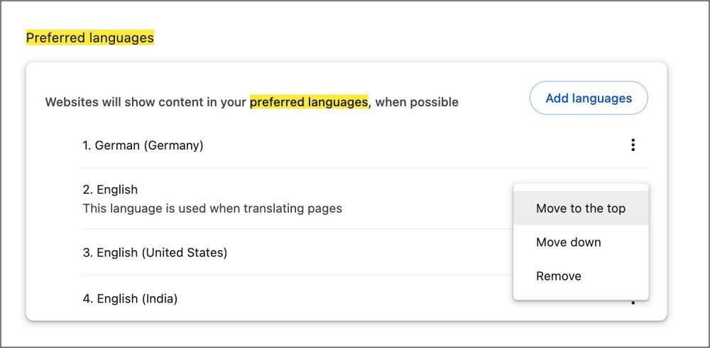 Disable Google Search Automatic Translation