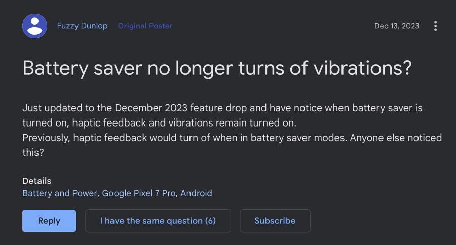 Battery Saver Doesn't Turn off Vibrations on Pixel