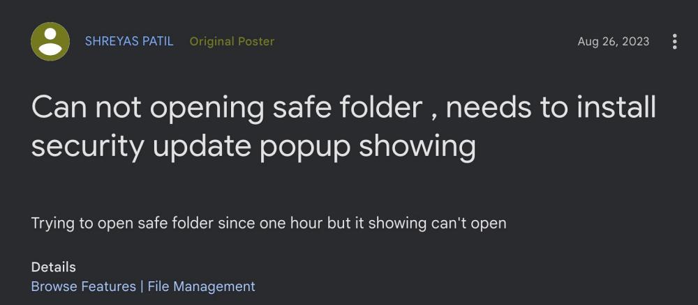 Невозможно открыть безопасную папку в файлах от Google