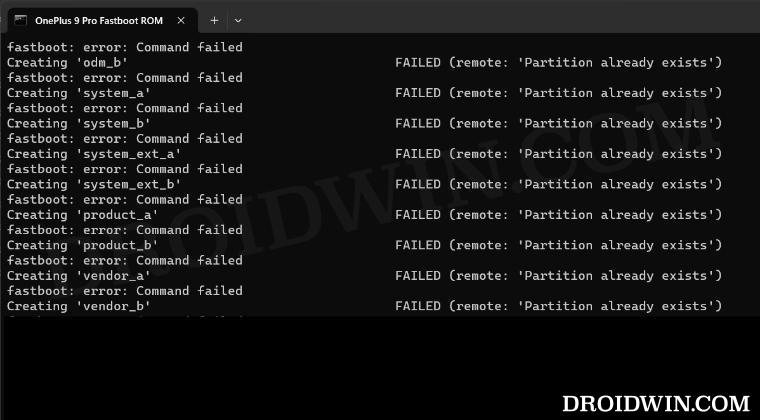 Fix FAILED (remote: 'Partition already exists')