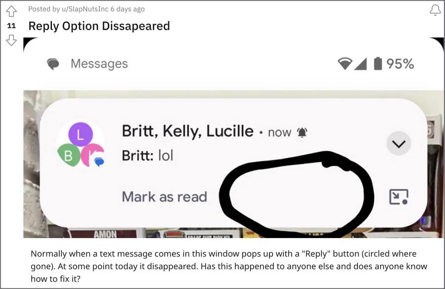 Google Messages Reply Option Missing