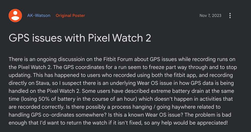 Pixel Watch 2 GPS Tracking not working