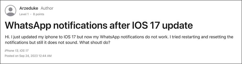 Уведомления WhatsApp не работают на iOS 17