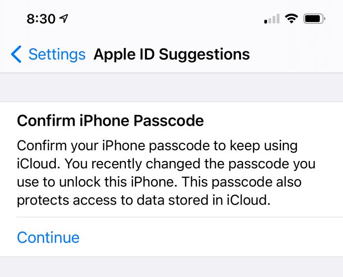 Подтвердите пароль iPhone, чтобы продолжить использование iCloud
