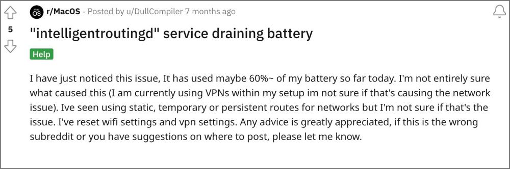 intelligentroutingd service battery drain