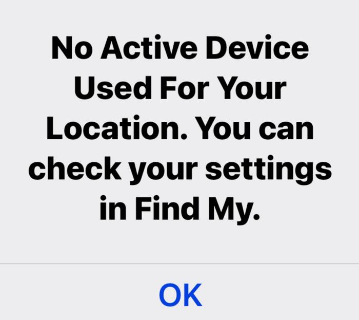 Местоположение iMessage Нет активного устройства