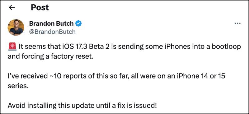 Блокировка загрузки iPhone на iOS 17.3 Beta 2