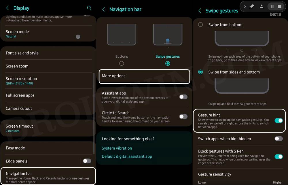 Hide Gesture Navigation Bar on Samsung One UI 6.1