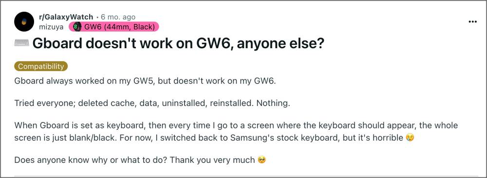 GBoard not working on Galaxy Watch 6