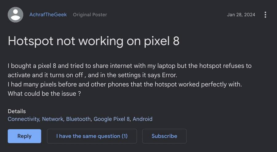 Hotspot not working Pixel 8 Pro