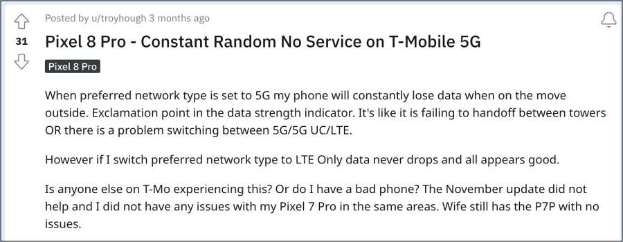 Pixel 8 Pro T-Mobile Network Drop
