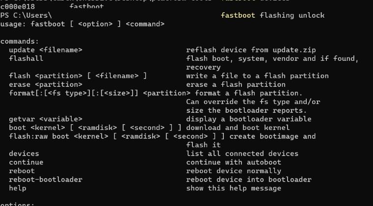 fastboot flashing unlock list commands