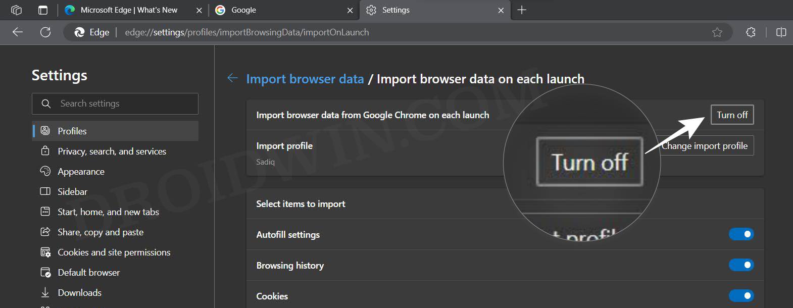 Stop Edge from Importing Data and Tabs from Chrome