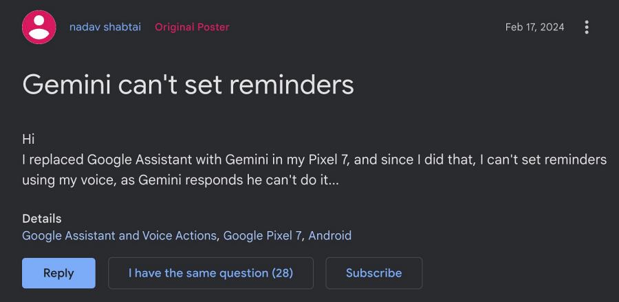 Cannot Set Reminders via Gemini