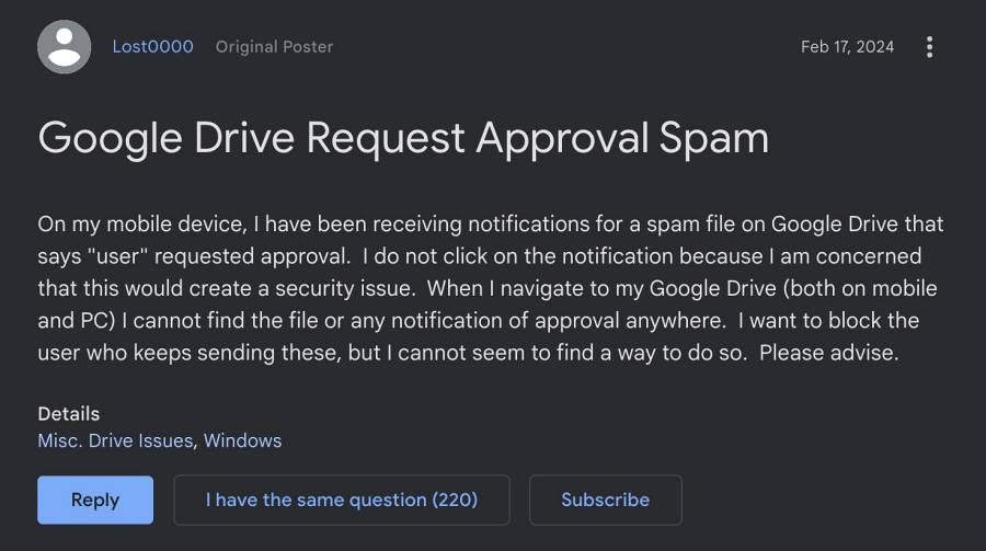 Google Drive Only4U Spam Notifications Request Approval