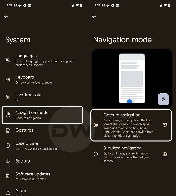 navigation gesture android