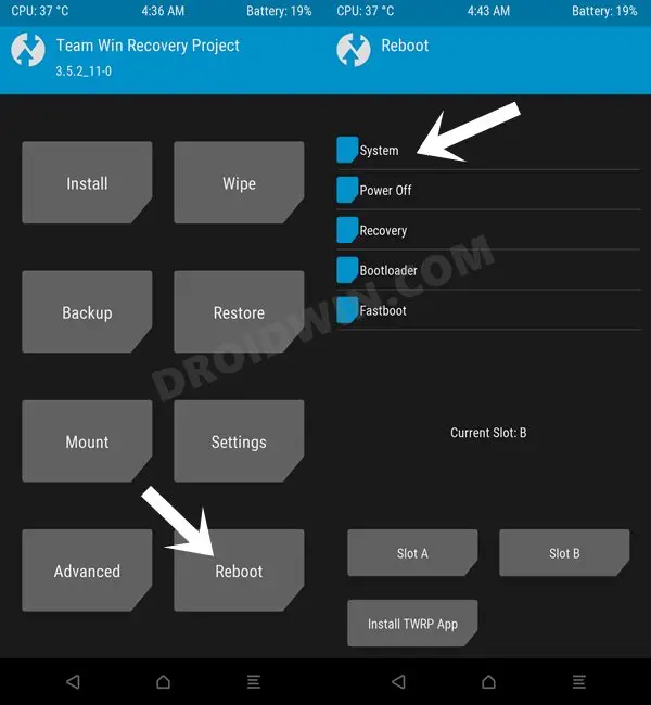 reboot system twrp