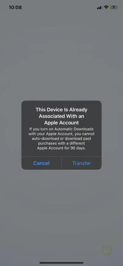 this device is already associated with an apple account