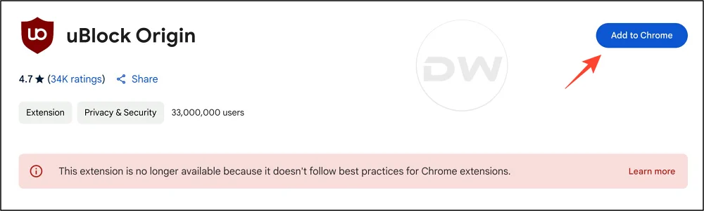bring back add to chrome ublock