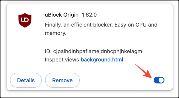uBlock Origin Not Working in Chrome