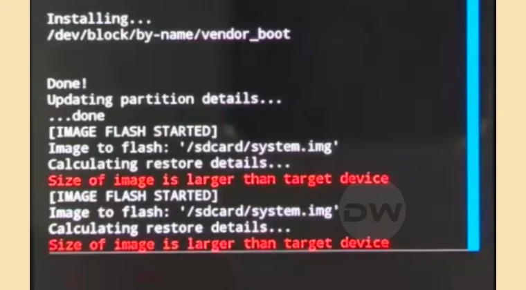 TWRP Size of Image is Larger than Target Device