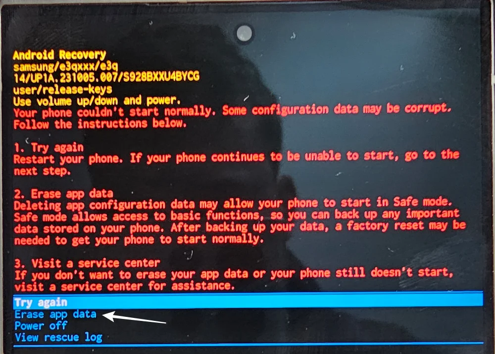 erase app data adb sideload recovery samsung bootloop