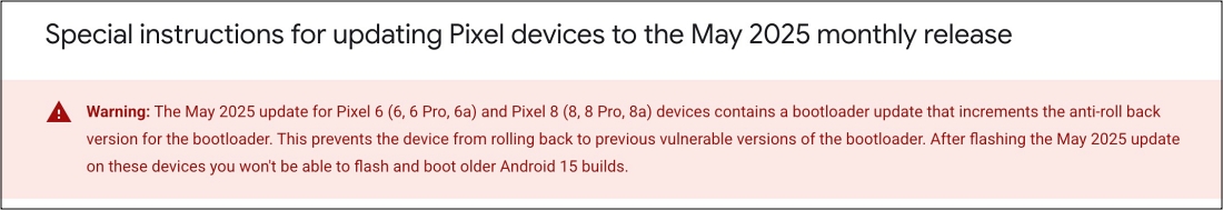 PIXEL 6 8 ANTI ROLLBACK MAY 2025
