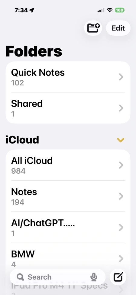 Folder Icons Missing in Notes App on iOS 26 - 1
